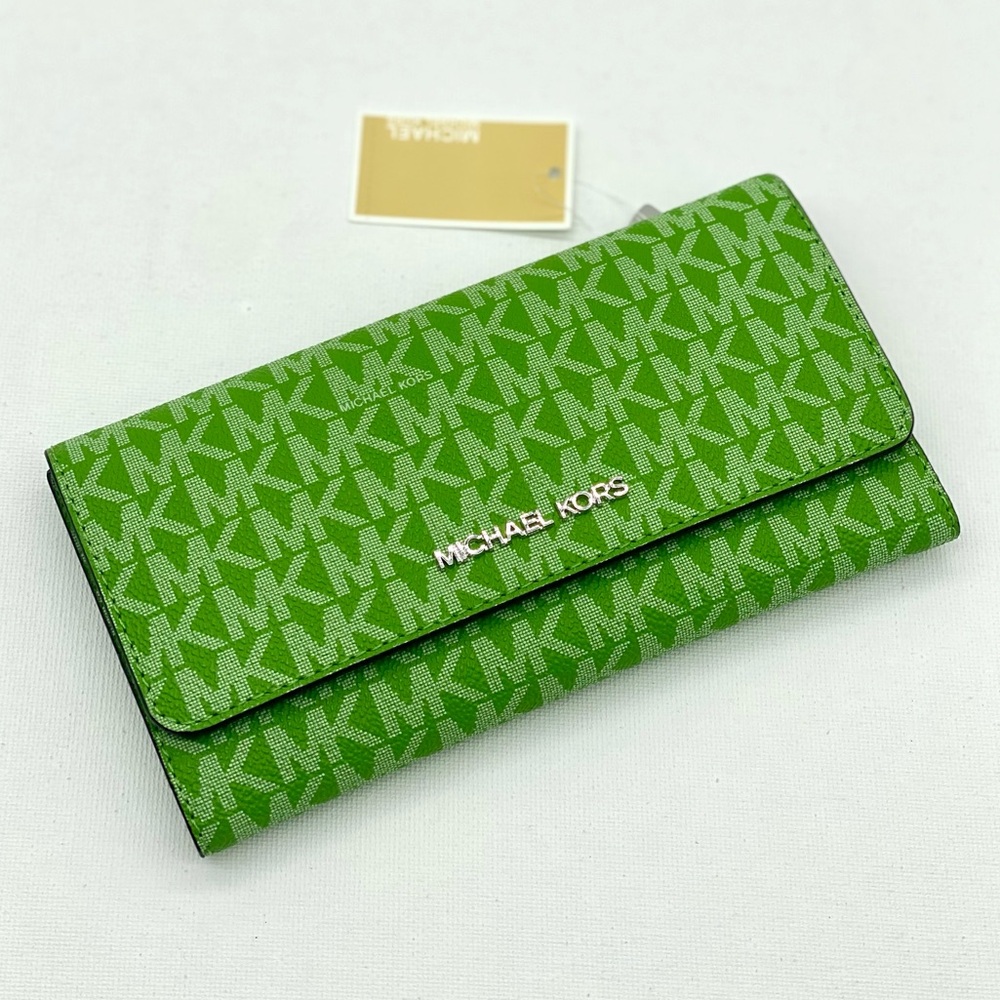 Michael Kors Green Monogram Large Trifold Wallet - Picture 8 of 9